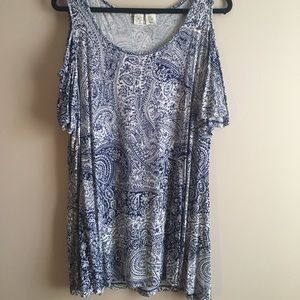 Blue and White Paisley Top